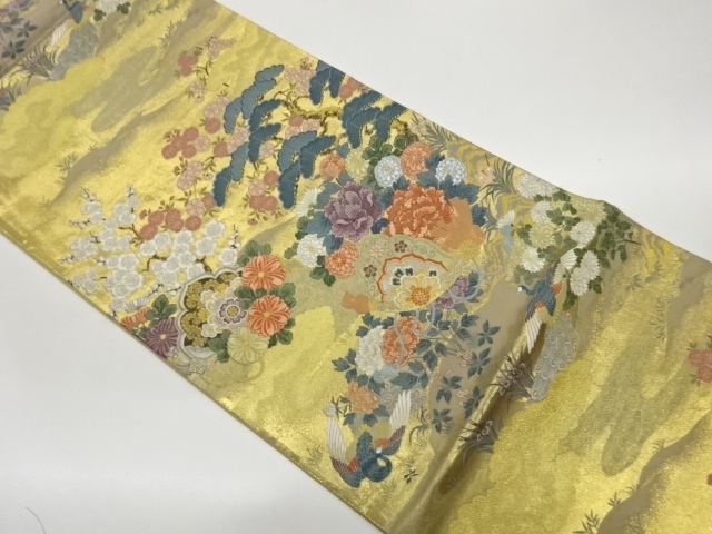 JAPANESE FUKURO OBI / WOVEN FLORAL PLANTS